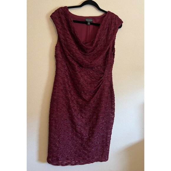 Connected Dress 14 Maroon Shimmer Sheath Wedding Party Cruise Event New - Picture 11 of 12